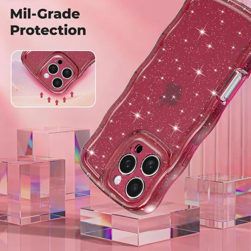 Miniatura 30 de FABSPARK Funda para iPhone 14 Pro Max, bonita funda colorida con láser, retro, exquisita, rizada, borde ondulado, protector estético de TPU suave