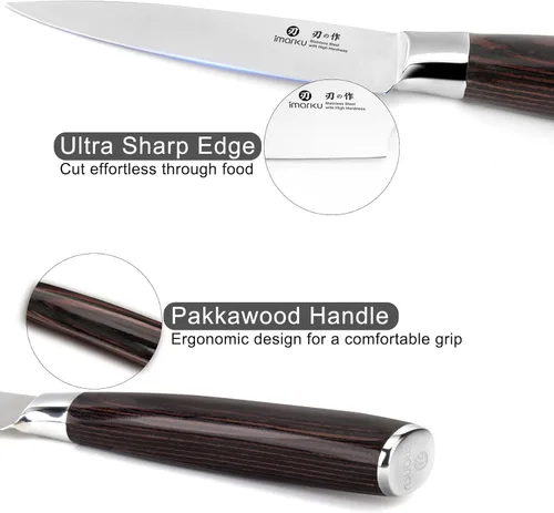 Miniatura 6 de imarku - Cuchillo de pelar, 3.5 pulgadas, cuchillos de cocina pequeños - Cuchillo de fruta de acero inoxidable japonés SUS440A, mango ergonómico
