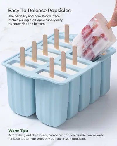 Miniatura 4 de MEETRUE - Moldes de silicona grandes para paletas de 10 cavidades con soportes de silicona para paletas/recogedor de goteo, moldes para paletas