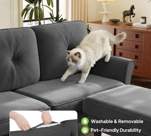 Miniatura 6 de Welzona Sofás seccionales para sala de estar, sofá moderno de terciopelo de 83 pulgadas, sofá en forma de L con otomana, sofá seccional pequeño