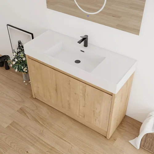 Miniatura 22 de Tocador de baño pequeño de 16 pulgadas con lavabo, tocador de baño independiente de 16" para espacios pequeños, gabinete de madera contrachapada