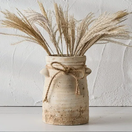 SIDUCAL Jarrón de Cerámica Decorativo con Flores, Jarrón de Cerámica de 8 Pulgadas de Estilo Rústico con Efecto Desgastado, Ideal para Decoración