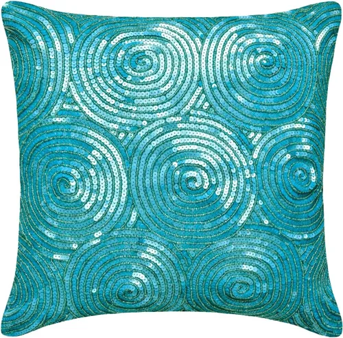 Miniatura 19 de The HomeCentric Funda de almohada, funda de almohada dorada para sofá, funda de almohada con lentejuelas en espiral, 20 x 20 pulgadas