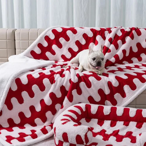 Miniatura 9 de Manta impermeable para mascotas, manta roja de perro para funda de cama, sofá, elegante manta jacquard para mascotas, para cachorros, gatos, rojo