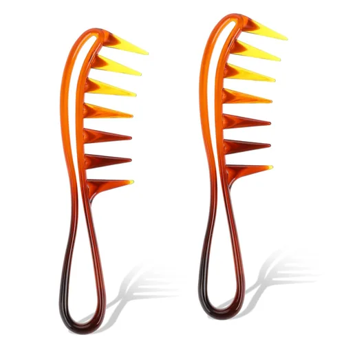 Peine de dientes anchos para rizos, 2 peines de dientes grandes, peines de dientes de tiburón, peine de pelo de plástico duradero, peine de