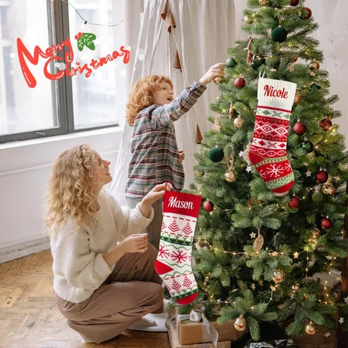 Miniatura 7 de Medias de Navidad personalizadas, 18 medias de Navidad grandes y coloridas para niños, medias grandes de piel sintética personalizadas, medias
