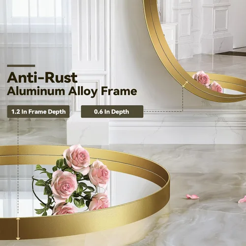 Miniatura 6 de Espejo ovalado dorado de Brightify para baño de 28x40 pulgadas, espejo ovalado de tocador con marco de metal dorado, espejo de pared moderno
