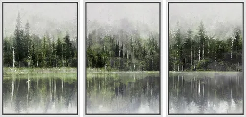 Miniatura 23 de NWT Juego de Arte de Pared de Lienzo Enmarcado Bosque Blanco y Negro Reflejo de Lago Paisaje Naturaleza Vida Silvestre Arte de Fotografía Rústico