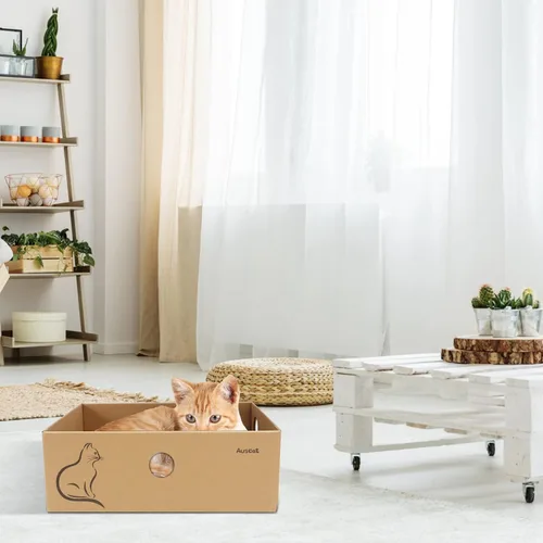 Miniatura 6 de AUSCAT Rascador de cartón para gatos, 4 tablas de rascar reversibles para gatos con caja para que el gatito de interior descanse y juegue, 14.8