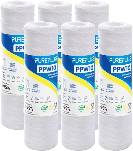 Miniatura 12 de PUREPLUS Filtro de sedimentos para heridas de cuerda para toda la casa de 10 micrones de 10 x 2.5 pulgadas para agua de pozo, cartucho de repuesto