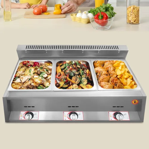 Miniatura 4 de Calentador de alimentos comercial, freidora de gas para encimera, calentador de sopa de alimentos, mesa de vapor con tapas para fiestas, catering