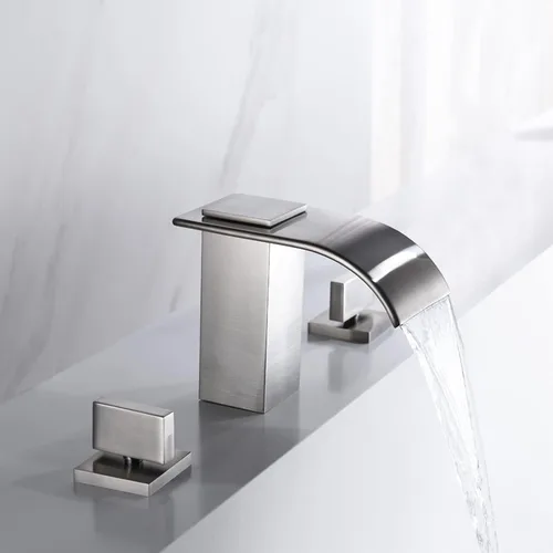 Miniatura 9 de sumerain Grifo de bañera romano de níquel cepillado Grifo de bañera de tres agujeros de montaje generalizado con boquilla de cascada de alto flujo
