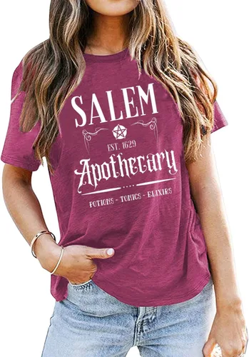 Miniatura 2 de Salem - Camiseta de manga corta para mujer, diseño de brujas de Halloween, camiseta de bruja de Salem, camisetas casuales de manga corta