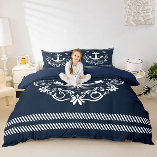 Miniatura 52 de Erosebridal Funda de edredón de ancla náutica, juego de ropa de cama con brújula oceánica, tamaño individual para niños, adolescentes, adultos
