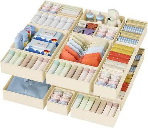 Miniatura 23 de DIMJ Organizador de cajones de ropa – Paquete de 20 contenedores organizadores de cajones de armario para almacenamiento de ropa de bebé, Blanco