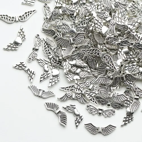 Miniatura 6 de DAHI 200pcs Angel Wing Crafting Set Wing Spacer Beads Wing Beads Metal Bead Caps Pearl Angel for Crafting Accessories with Carabiner Clasp
