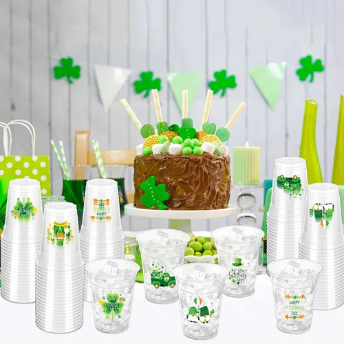 Miniatura 4 de 100 tazas para fiesta del día de San Patricio, vasos desechables de plástico transparente de San Patricio, 12 onzas, color verde irlandés, fiesta