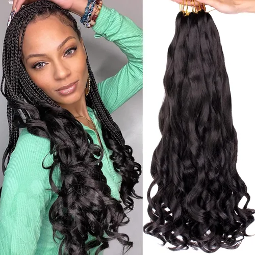 COOKOO 9 paquetes de cabello rizado francés trenzado de 18 pulgadas, suave y flexible, cabello trenzado de alta calidad, rizos franceses, extensión