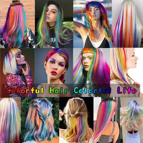 Miniatura 7 de 20 extensiones de cabello con clip de colores para niñas, extensiones de cabello arcoíris multicolor de 20 pulgadas, reflejos instantáneos, piezas
