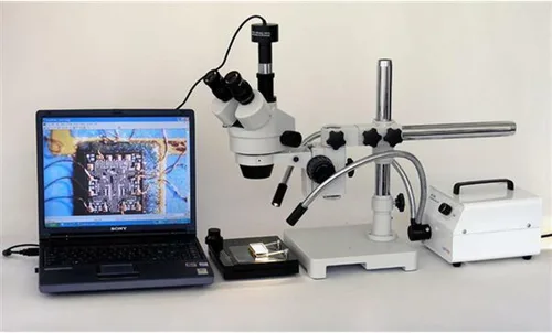 Miniatura 5 de AmScope Microscopio de zoom estéreo trinocular profesional SM-3TX, oculares WH10x, aumento de 3.5X-45X, objetivo de zoom 0.7X-4.5X, iluminación