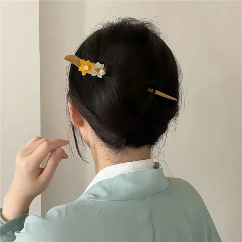 Miniatura 3 de 1 horquilla de flores Rabithenn Kapok de 5.9 pulgadas, horquilla para el pelo de perla, palillos chinos para el cabello de madera, decoración