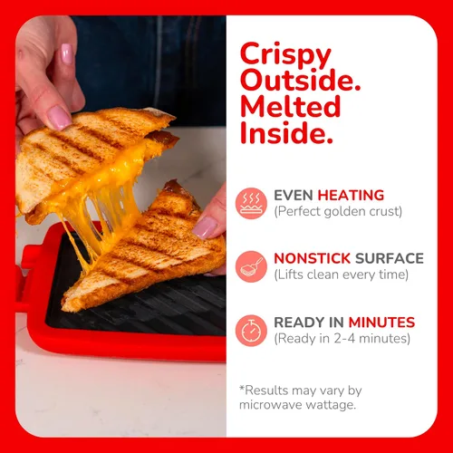 Miniatura 2 de Fabricante de Tostadas, Parrilla de Microondas, Tostador de Sánduces, Queso a la Parrilla en 3 Minutos, Crujiente, Prensa para Panini, Apto para Rojo