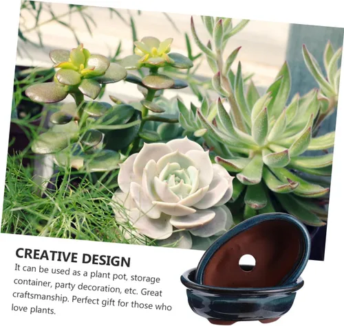 Miniatura 3 de Yardwe 2 macetas de cerámica esmaltadas para bonsái y cactus, elegantes adornos de escritorio decorativos para interiores para el año
