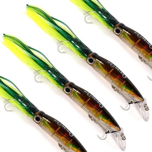 Miniatura 13 de Wondersee Kit de Señuelos de Pesca de Calamar Suaves y Duros Swimbait Crankbait Jig de Simulación Pesado Holográfico 4 PCS Rojo y Negro
