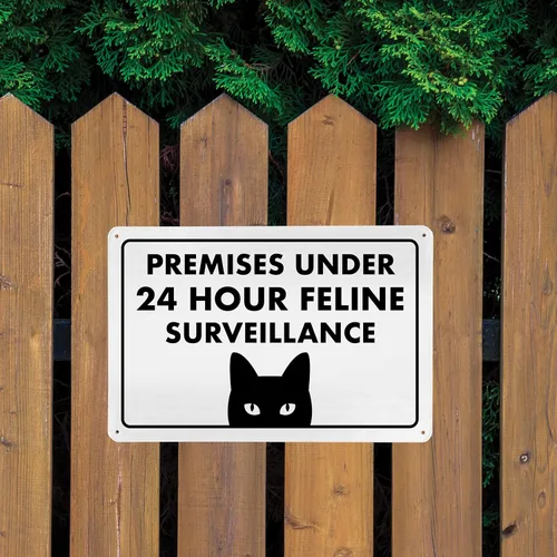 Miniatura 3 de Señal de Gato de 24 Horas de Vigilancia Felina de Premises Under 24 Hour - Cartel de gato divertido, metal, 8 x 12 pulgadas, letreros de gato