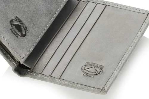 Miniatura 16 de Stealth Mode Cartera de cuero triple RFID para hombres con soporte de identificación abatible (negro)