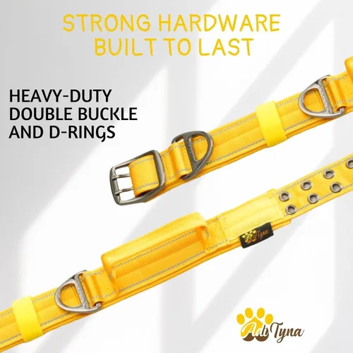 Miniatura 4 de ADITYNA Collar para Perros de Servicio Pesado para Perros Grandes - Collar Amarillo Reflectante con Asa para Entrenamiento y Caminata - Ancho