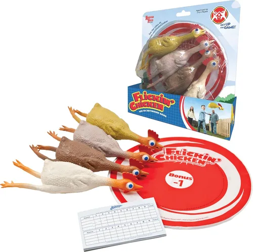 University Games, Flickin Chicken - Juego de lanzamiento de objetivos para interiores y exteriores, juego The Go Anywhere para 2 o más jugadores a