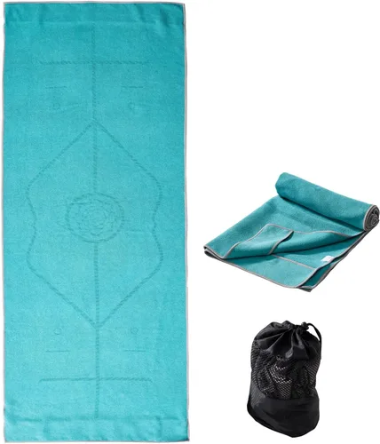 Toalla para esterilla de yoga con líneas de alineación, 72 x 24 pulgadas, cubierta antideslizante para yoga, pilates, ejercicio, fitness, con bolsa
