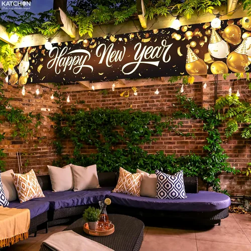 Miniatura 6 de KatchOn, XtraLarge - Cartel dorado de feliz año nuevo 2026-120 x 20 pulgadas, letrero de feliz año nuevo para decoraciones de Año Nuevo 2026
