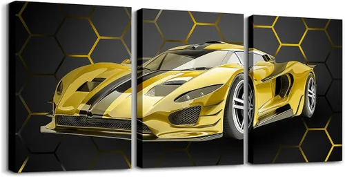 Miniatura 22 de Feelyou Cuadro azul de carreras para pared, 12 x 16 pulgadas, 3 piezas de autos deportivos de velocidad, lienzo para decoración de pared, diseño
