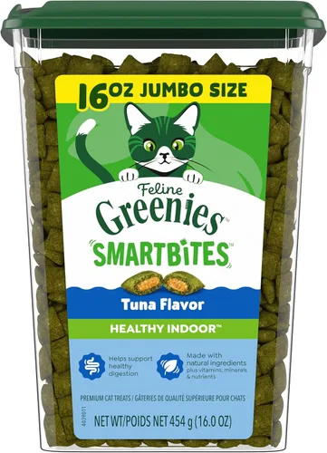 Greenies Feline Smartbites - Golosinas saludables para gatos de interior, sabor a atún, tina de 16 onzas