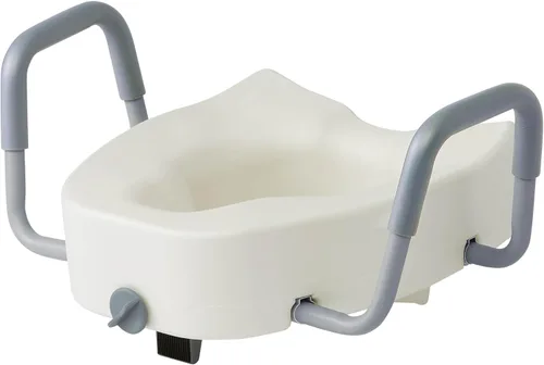 Medline Asiento de inodoro elevado alargado de 5", con seguro y brazos acolchados removibles - Un asiento médico para personas mayores, ancianos,