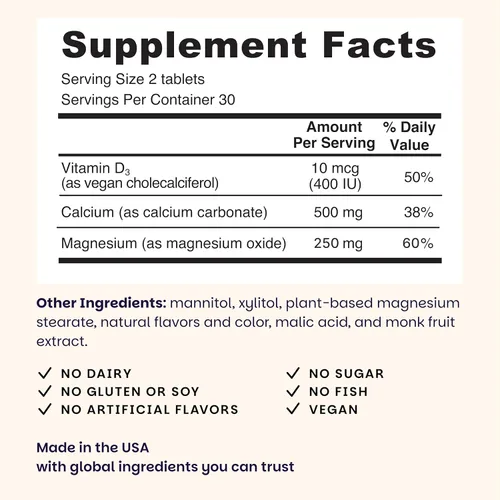 Miniatura 2 de EZ Melts Calcio y Magnesio - Suplemento diario para la salud del corazón, huesos, sistema inmunológico y cerebro - con vitamina D3 - Sin GMO