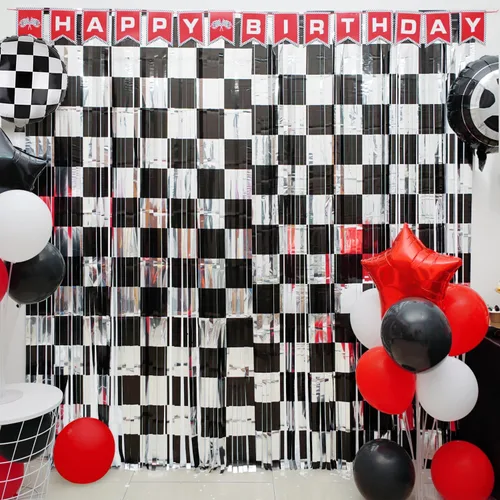 Miniatura 2 de Decoración de Fiesta de Cumpleaños de Autos de Carreras, 1 Paquete de Telón de Fondo para Fiesta de Autos de Carreras Accesorio de Cabina de Fotos