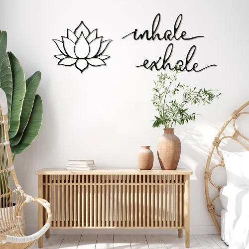 Miniatura 4 de Ferraycle Inhale Exhale, arte de pared para yoga, meditación, decoración de flor de loto, letrero de yoga, decoración de meditación de metal negro