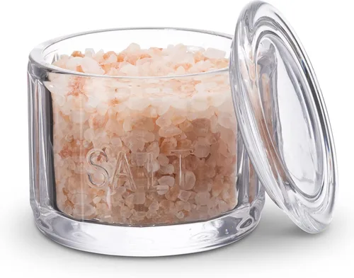 KooK Bodega de sal de cristal, con tapa, vidrio prensado en relieve, recipiente de almacenamiento transparente, para café, azúcar, especias y