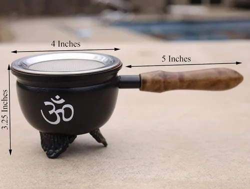 Miniatura 5 de Quemador de incienso de carbón de metal grande con mango de madera (Om)