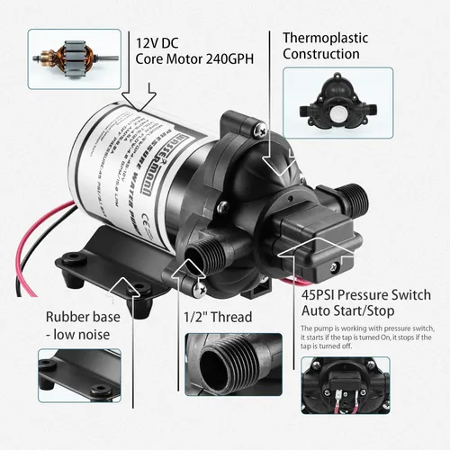 Miniatura 4 de Bomba de agua Wassermann para RV, bomba de presión de agua autocebante de 12 V para RV 4.0 GPM 45 PSI con interruptor de presión, para RV, náutica