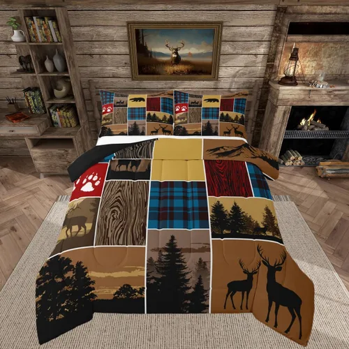 Miniatura 35 de Inserto de edredón retro de cabaña para niños, juego de edredón de retazos a cuadros para niños, adolescentes y adultos, juego de ropa de cama