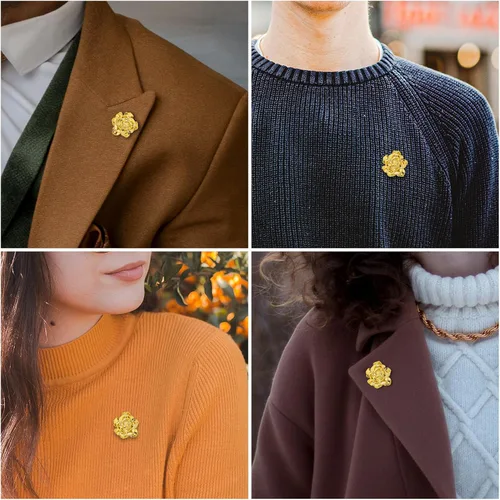 Miniatura 4 de Broche de solapa en tono dorado de 18 quilates para hombre, broches de metal con flores para mujeres, accesorios de traje para hombre, para boda