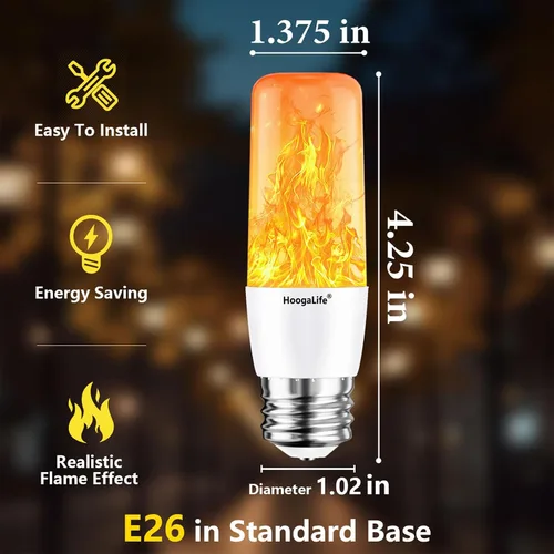 Miniatura 2 de HoogaLife Bombillas de llama, bombillas de luz parpadeante cálida efecto de fuego real, bombilla de llama LED E26 para Navidad, Halloween, fiesta