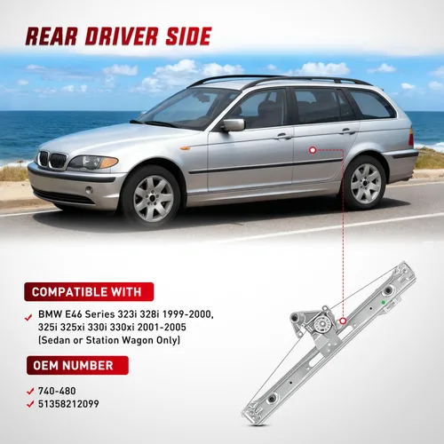 Miniatura 5 de Nilight 740-480 Regulador de Ventanilla Trasera del Lado del Conductor, Compatible con BMW E46 323i 328i 325i 325xi 330i 330xi 1999–2005
