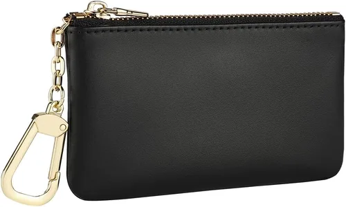 Miniatura 6 de Mini monedero de cuero genuino de grano completo de alta calidad para hombres y mujeres, Negro -, Monedero con cremallera