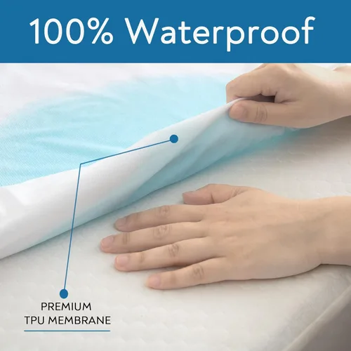Miniatura 2 de Cubrecolchón de tela de toalla impermeable, para colchones de hasta 14 pulgadas de alto, para dormitorio universitario, ultrasuave, silencioso
