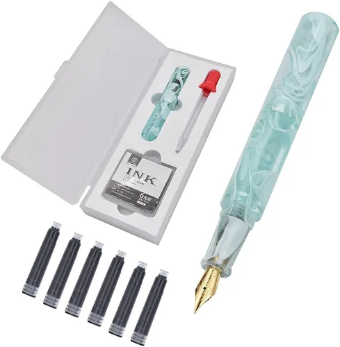 Mini pluma estilográfica acrílica de resina fina pluma de bolsillo de viaje, juego de estuche para bolígrafo de escritura, llenado de botellas de